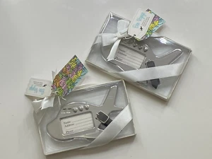 2 Chrome Airplane Shaped Luggage Tags In Original Gift Boxes 2012 Kate Aspen - Picture 1 of 5