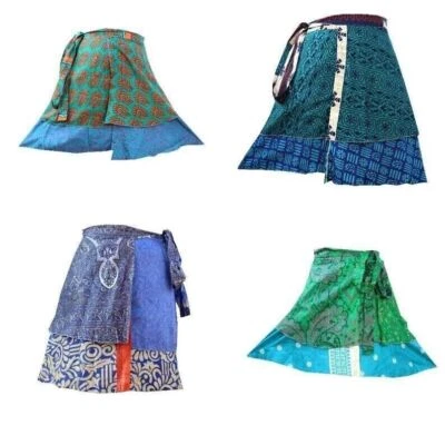 Silk Long Wrap Indian Vintage Womens Multicolor Skirt Wholesale Lot  10 PC  Dres - Image 1 of 4