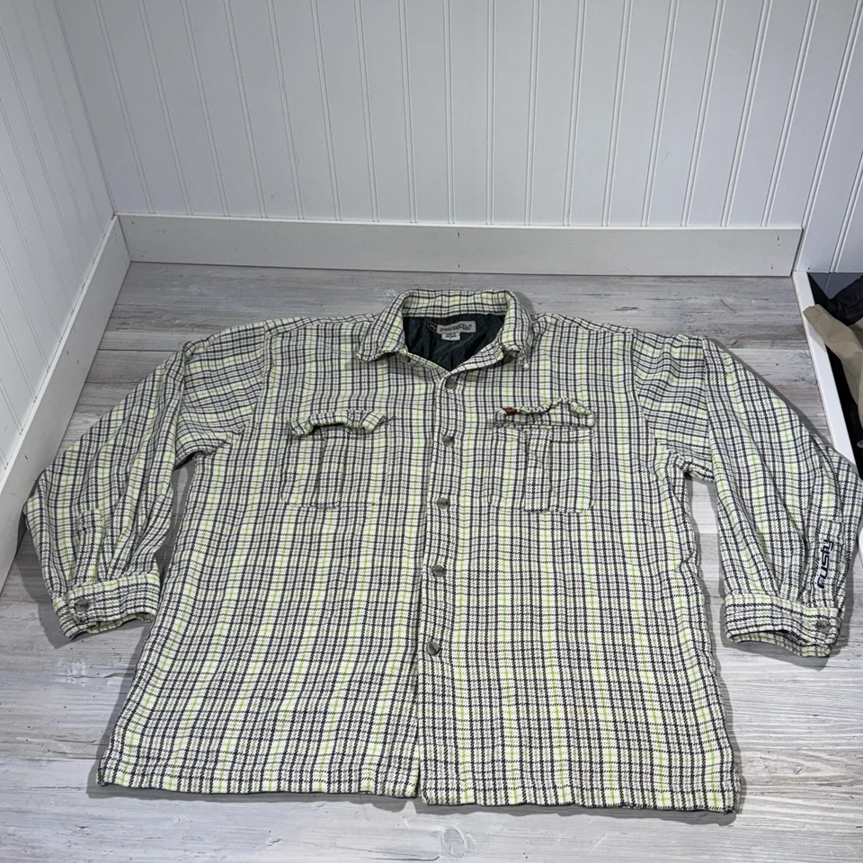 Camisa oxidada vintage para hombre L manga larga franela surf Y2K a cuadros playa trasero solapa Foto 1 de 4