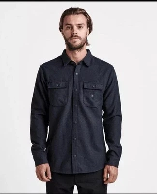 Men's Roark Dark Navy Button Down Flannel Size Medium EUC Huckberry Rugged - Image 1 of 4