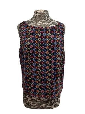 Top vintage años 90 SLB seda pura sin mangas negro colorido geométrico retro XL Foto 1 de 4