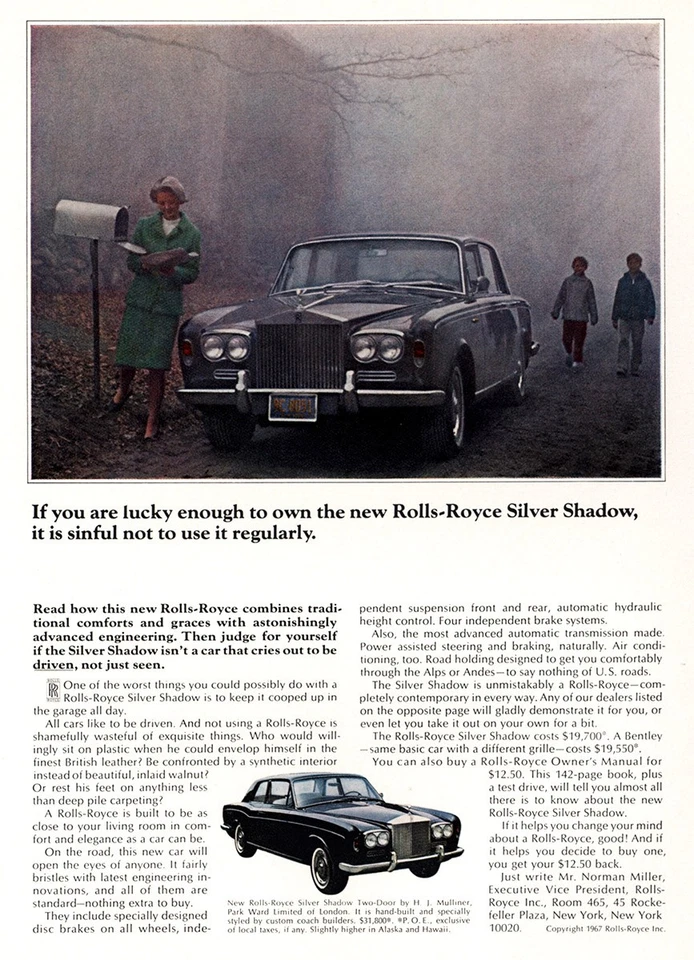 1967 年劳斯莱斯银影:幸运地拥有老式印刷广告 — 第 1/1 张图片