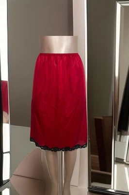 Vintage Nylon Red Black Half Slip Skirt Silky lace lingerie Whimsy Goth Large - Image 1 of 4