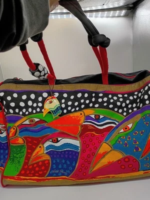 Laurel Burch Sky Spirit Tropical Birds  Large Tote Bag Canvas Zip Top 21" W Feet - Image 1 of 4
