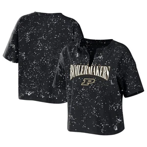 Women's WEAR by Erin Andrews Black Purdue Boilermakers Bleach Wash Splatter - Picture 1 of 3