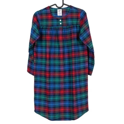 Lands End Flannel Nightgown Girls 10 Plaid Red Green Blue Long Sleeve Winter - Image 1 of 4