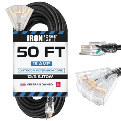 Iron Forge Cable 12 Gauge Extension Cord with Multiple Outlets - Black Heavy Dut - Image 1 of 4