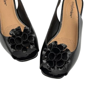 Comfortview schwarze zehenfreie Slingback-Schuhe mit 3D-Blumendetail Größe 8 WW NEU - Bild 1 von 9