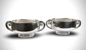 Large Pair Solid Silver Sterling Georg Jensen Centre Piece Bowls Denmark 3610g - Picture 1 of 10