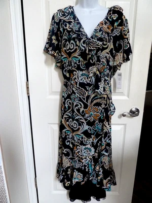 NUEVO CON ETIQUETAS CHICO'S Talla 3=16, XL Vestido Midi Volantes Envoltura Cachemira Profesional Carrera $179. Foto 1 de 4