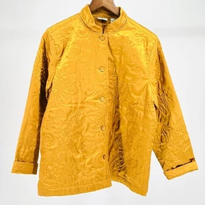 NWT Vintage 90s Classic Elements Quilted Gold Satin Mandarin Collar Jacket - Picture 1 of 7