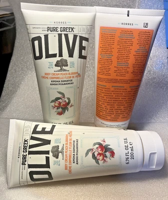 3 KORRES Pure Greek Olive Body Cream Peach Blossom, 6.76 Fl oz.  each, Lot of 3 - Image 1 of 4