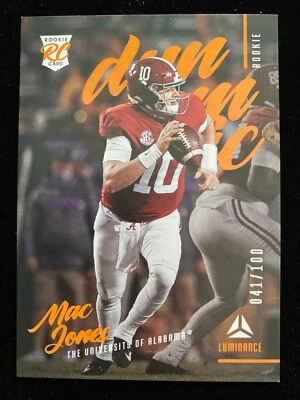 2021 Luminance MAC JONES Dynamic Rookie #DR-5 ORANGE #/100 Alabama RC Jaguars SP - Image 1 of 3