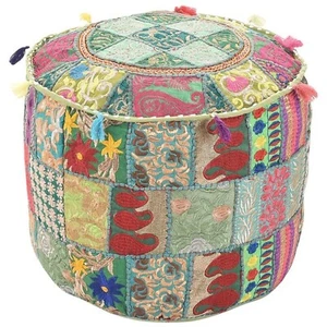 18" Indian Green Cotton Patchwork Ottoman Pouf Covers Home Decor Pouf Covers AU - Picture 1 of 3