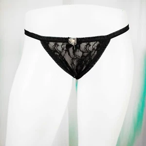 DKNY New Black Nude Black Lace Bow Nylon Women Thong Panty Size M - Picture 1 of 10