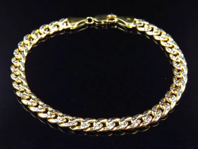 New Mens 10K 2 Tone Gold Gold Handmade Hollow Cuban Link Bracelet (6.5MM) 9" - Image 1 of 4