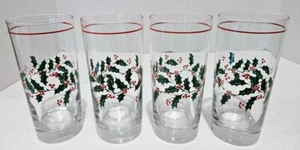 Set of 4 ~ Lenox "HOLIDAY" Glass Tumblers w/Gold Trim ~ 16oz ~ 6 1/4" Tall ~ EUC - Picture 1 of 4