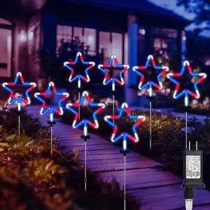 Red White and Blue Lights for Outside, 4Th of July Decorations Outdoor, 8 Big Ne - Picture 1 of 8