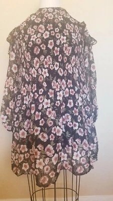 American Rag Cie Women's Floral Sheer Long Sleeve Cold Shoulder Tunic Blouse, XS - Image 1 of 4