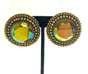 Claire Deve Paris Gold Tone And Faceted Glass Round Clip On Earrings CY4 - Picture 1 of 6