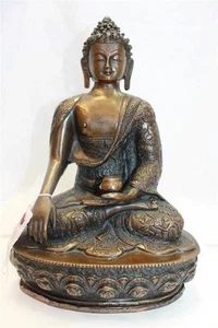 F644 Beautiful Brass Statue of Shakyamunii Buddha 12.75" Tall, Made in Nepal - Picture 1 of 9