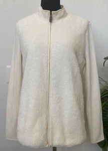 NWT Talbots Women's Ivory Sherpa Front Zip Knit Sleeve Jacket Size X, $149 - Picture 1 of 8