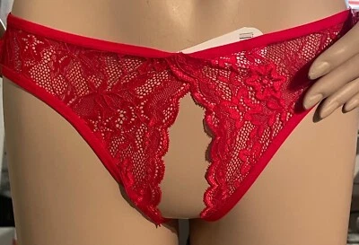 Dessous Erotik Slips String Unterwäsche rot Schritt offen  Ouvert One Size - Bild 1 von 3