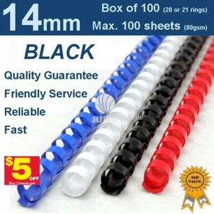 14mm Plastic Binding Combs BLACK -20 or 21 ring (Box 100) buy 2 boxes get $5 off - Picture 1 of 3