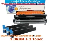 Drum Unit & 3 x Toner Cartridge for OKI Data 43501901 43502301 B4400 B4550 B4600 - Picture 1 of 4