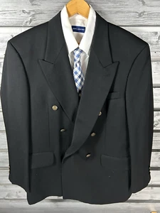 Vtg Oscar De Le Renta Black Wool Double Breasted Blazer Jacket Mens 44L metal - Picture 1 of 9