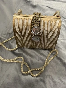 Vintage Timmy Woods Beverly Hills Gold Zebra Hand Carved Handbag Purse Clutch - Picture 1 of 15