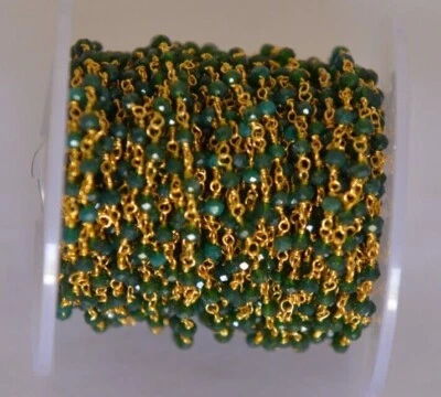 Cadena de rollo a granel de cuentas de cuarzo verde de 3 mm - Cadena de rosario para hacer joyas enchapada en oro Foto 1 de 4