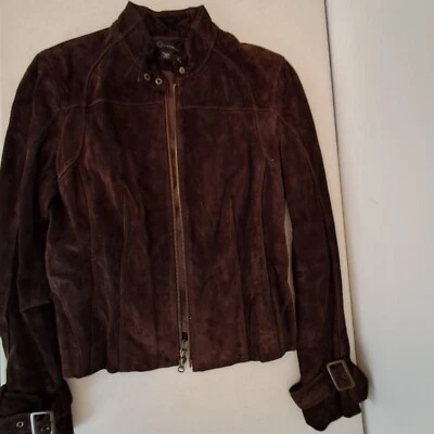 复古麂皮绒皮革夹克表带带扣 12 码棕色  — 第 1/4 张图片