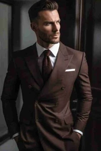 Men's Premium Brown Double Breasted Suit Elegant Slim, Tailored Fit Formal Wear - Imagen 1 de 5