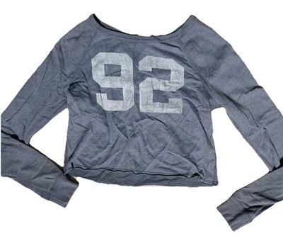 Abercrombie & Fitch S fleece Grey Crop Top-16” Ribbed sleeve Open Collar PTP 18” - Image 1 of 4