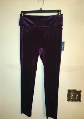Nuevo con etiqueta Mujeres DKNY Bonito Púrpura Suave Terciopelo Poliéster Spandex Leggings Talla L Foto 1 de 4