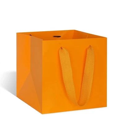 Bolsas de regalo cuadradas naranjas bolsas de papel con fondo cuadrado tamaño mini con asas para P... Foto 1 de 4