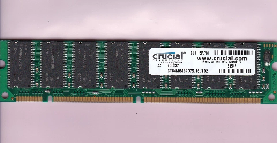 512MB PC-133 CRUCIAL CT64M64S4D75.16LTD2 MICRON PC133 SDRAM Desktop Memory Stick - Image 1 of 2
