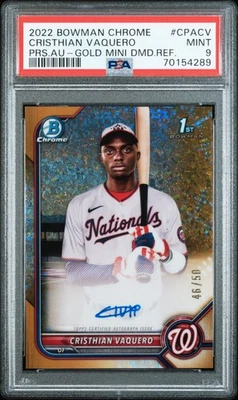 2022 Bowman Chrome Gold Mini Diamond Cristian Vaquero #CPA-CV Auto /50 PSA 9 - Image 1 of 2