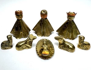 Vtg Nativity Set Copper Brass Laton Mexico 8 pc Creche Jesus Animals Miniature - Picture 1 of 16
