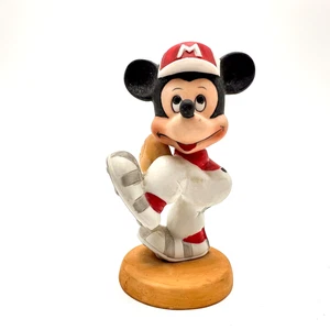 Figurine Mickey Mouse Disney Baseball Pitcher Bisque Porcelain Korea Vintage 4"H - Picture 1 of 10