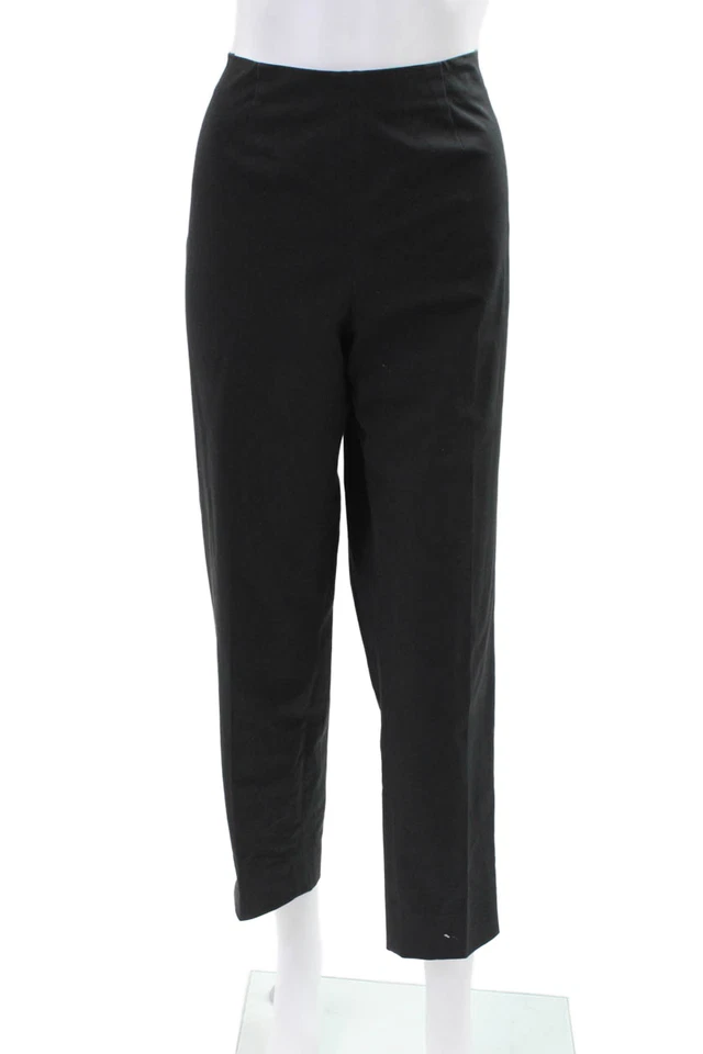 Piazza Sempione Womens Cotton High Waisted Pleated Straight Leg Pants Black Sz48 - Image 1 of 4
