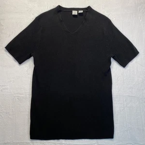 A/X Armani Exchange Ribbed Thick Shirt Black Size L Short Sleeve V-Neck Knit - Picture 1 of 9
