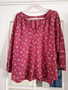 Women’s Principles Red Blouse White Stars & Diamond Stitch Pattern Size 20 - Picture 1 of 11