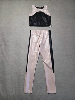 ZARA Girls' Black & Pink Metallic Set – Cropped Tank Top & Shiny Leggings SZ 12 - Image 1 of 4