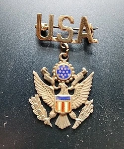 STERLING SILVER WW2 USA ARMY EAGLE ENAMELED RED WHITE BLUE PIN PINBACK - Picture 1 of 4