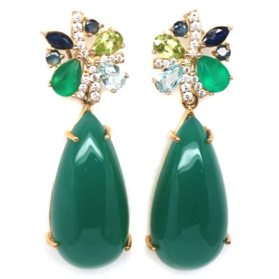 925 Sterlingsilber Ohrringe Mit Grünem Achat, Topas, Peridot, Saphir Und Zirkon - Bild 1 von 4