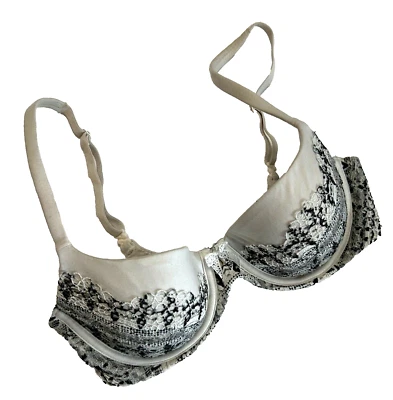 Victoria's Secret 32D Body by Victoria Lined Demi Bra White Gray Lace - Image 1 of 4