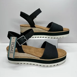 Sandalias Toms para mujer 8,5 Diana correas al tobillo negras con hebilla de cuña alpargatas - Imagen 1 de 15