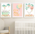 Bunny Rabbit Girls Nursery Prints Set of 3, Girls Room Wall Art Decor Mint Peach